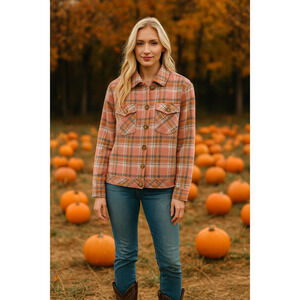 Kut from the Kloth Magnolia Pink Plaid Flannel Shacket Grunge Western Barbiecore
